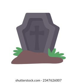 Ghost graves. Stones carved names of dead people on rocks with crosses in spooky cemetery.
