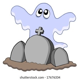 Ghost with graves - vector illustration.