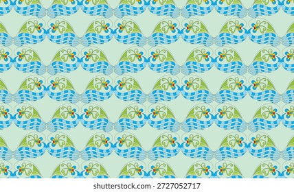 Plano de fundo verde fantasma com padrão abstrato azul de alinhamento repetido