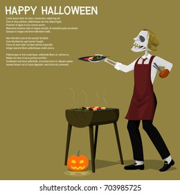 A ghost is grilling Barbecue on transparent background

