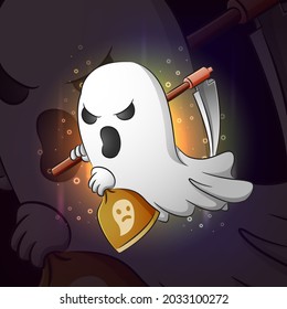 The ghost of grim reaper esport logo design of illustration