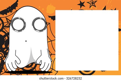 ghost halloween cartoon expressions frame background in vector format
