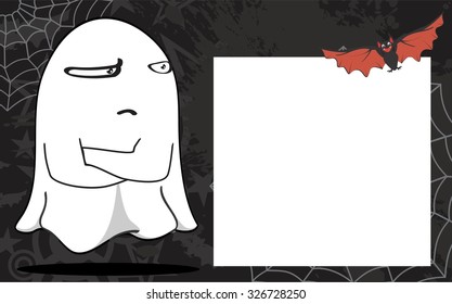 ghost halloween cartoon expressions frame background in vector format