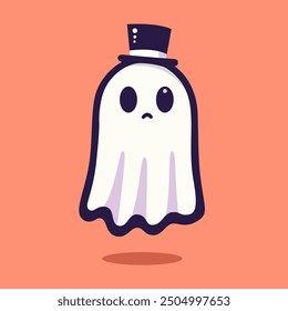 Ghost. Сute ghost. Halloween Ghost. Cartoon Halloween kawaii spirit character in hat. Cartoon phantom, spooky vector, white ghost with black eyes, cute flying phantom icon, cute cartoon spooky charact