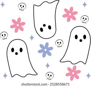 Ghost halloween clip art design on plain white transparent isolated background for card, shirt, hoodie, sweatshirt, apparel, card, tag, mug, icon, poster or badge