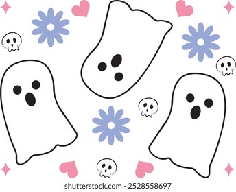 Ghost halloween clip art design on plain white transparent isolated background for card, shirt, hoodie, sweatshirt, apparel, card, tag, mug, icon, poster or badge