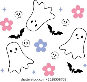 Ghost halloween clip art design on plain white transparent isolated background for card, shirt, hoodie, sweatshirt, apparel, card, tag, mug, icon, poster or badge