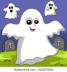 Ghost Halloween Colored Cartoon Illustration