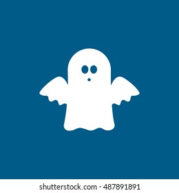 Ghost Halloween Concept Flat Icon On Blue Background
