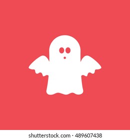 Ghost Halloween Concept Flat Icon On Red Background