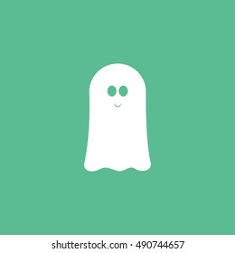 Ghost Halloween Concept  Flat Icon On Green Background