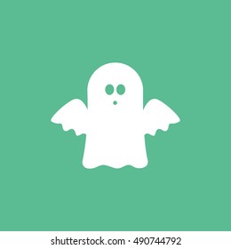 Ghost Halloween Concept  Flat Icon On Green Background