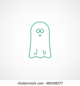 Ghost Halloween Concept Green Line Icon On White Background