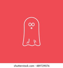 Ghost Halloween Concept  Line Icon On Red Background