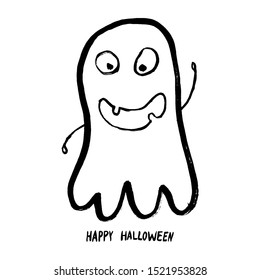 Ghost for Halloween Design Vector isolated. Happy Halloween Template Hand-drawn Grunge Illustration. Ink icon