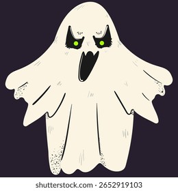 Ghost for Halloween. Doodle style spooky specter. Flat vector illustration.