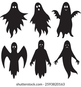 Ghost halloween horror silhouettes set large pack of vector silhouette Halloween cartoon scary ghost icon set