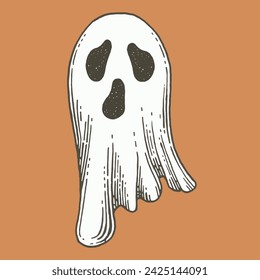 Ghost, halloween illustration. line art illustration with colors, vector 