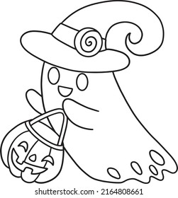 Ghost Halloween Isolated Coloring Page For Kids