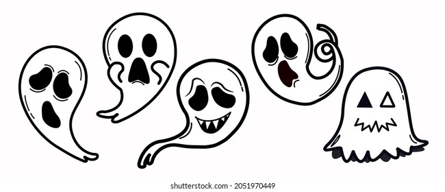 Ghost Halloween, Monochrome ghost, Spook horror set, Ghost shadow funny, Halloween party sign or logo