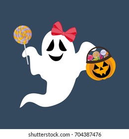 Ghost halloween on the blue background. Vector illustration