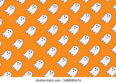 Ghost halloween pattern on the orange background. Vector illustration