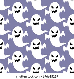 Ghost halloween pattern on the purple background. Vector illustration