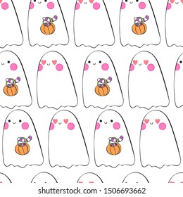 Ghost. Halloween print. Seamless vector pattern (background).