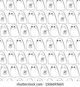 Ghost. Halloween print. Seamless vector pattern (background).