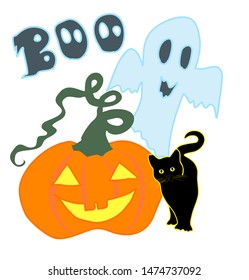 Ghost, halloween pumpkin, black cat vector design