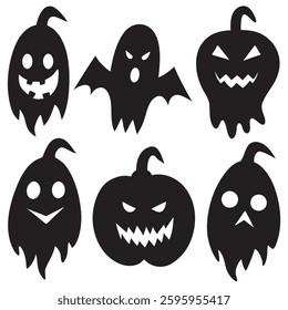 Ghost halloween pumpkin silhouettes set Halloween pumpkins silhouette icon set