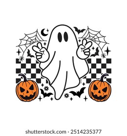 Ghost Halloween Retro Design T Shirt