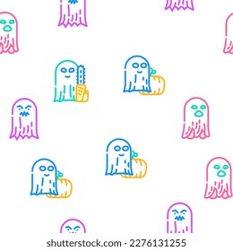 ghost halloween scary spooky vector seamless pattern thin line illustration