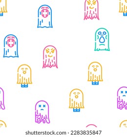 ghost halloween scary spooky vector seamless pattern thin line illustration