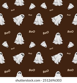Ghost Halloween seamless pattern. Vector illustration of Halloween party. with brown background