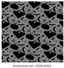 Ghost  halloween seamless vector pattern. Halloween texture on white background. Doodles hand drawn illustration.
