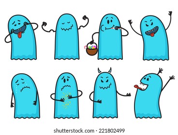 ghost halloween. Set of ghosts for Halloween. Set of cartoon ghosts. set of icons of ghosts.