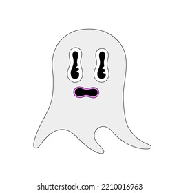 Ghost. Halloween spooky cartoon character isolated on white background. Flat style with black outline. Sticker, print on clothes, notebooks and phone cases. Vector illustration