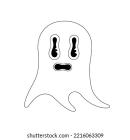 Ghost. Halloween spooky cartoon character isolated on white background. Black outline. Sticker, print on clothes, notebooks and phone cases. Vector illustration