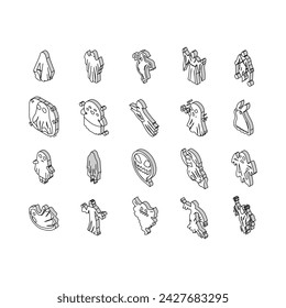 ghost halloween spooky scary cute isometric icons set. horror white, spirit character, costume monster, night evil, silhouette, boo fear ghost halloween spooky scary cute color line