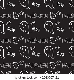Ghost with Halloween text  isolated on black background.