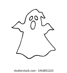 Ghost halloween vector hand drawn doodle outline icon, isolated on white. Cute illustration for seasonal design, textile, or greeting card..