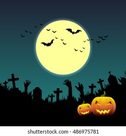 Ghost hands and ghost pumpkins on a full moon night.