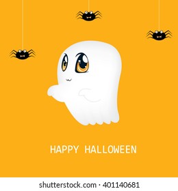 Ghost, happy halloween card. Vector 