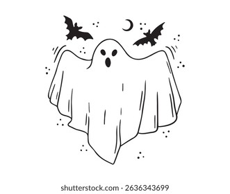 ghost Happy Halloween cute cartoon spooky character icon doodle hand drawn. Outline clipart . Vector illustration