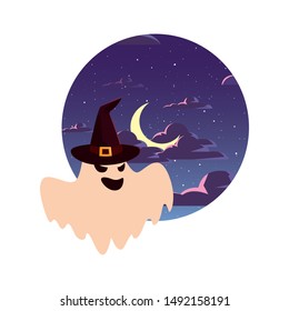 ghost with hat happy halloween celebration design