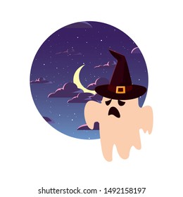 ghost with hat happy halloween celebration design