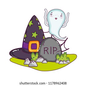 ghost and with hat with rip stone