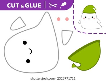 Geist in Hut. Squishmallow. Schneiden und Kleben. Applique. Papierspiel. Ghost. Kawaii, Cartoon. Einzige Vektorgrafik eps10