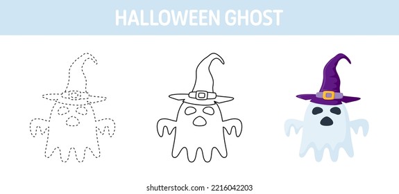 Hoja de cálculo de seguimiento y coloreado de Ghost With Hat para niños